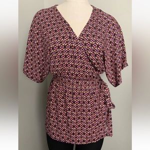 Anthropologie Blouse Women Medium Wrap Tie Geometric Office Brunch Kimono